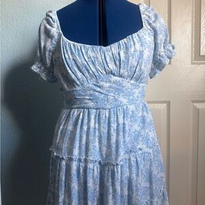 Chic Blue Floral Midi Dress